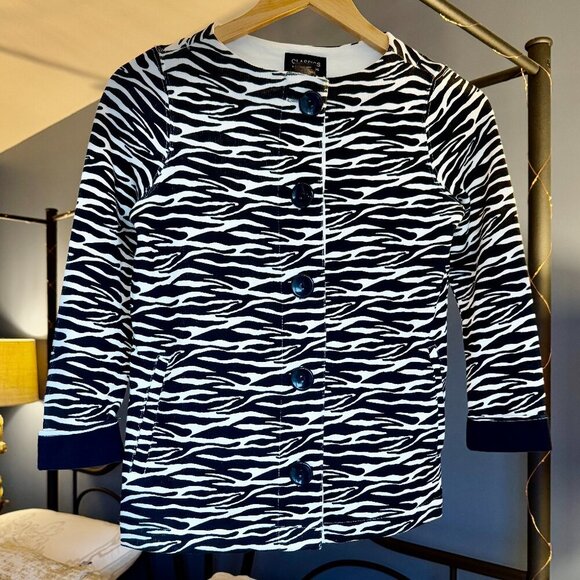 Classics by Liz Claiborne Black and White Zebra Print Cardigan - Picture 1 of 5